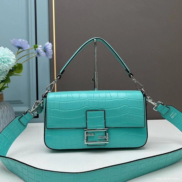 Cheap In Crocodile Fendi Re-Edition Bag Leather Sky Blue Medium Baguette 0724